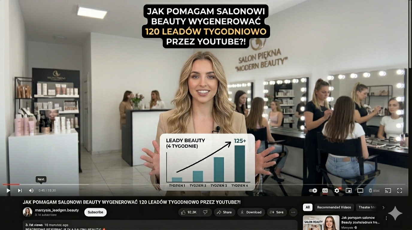 Marcysia na YouTube — generuje 120 leadów tygodniowo dla salonów beauty
